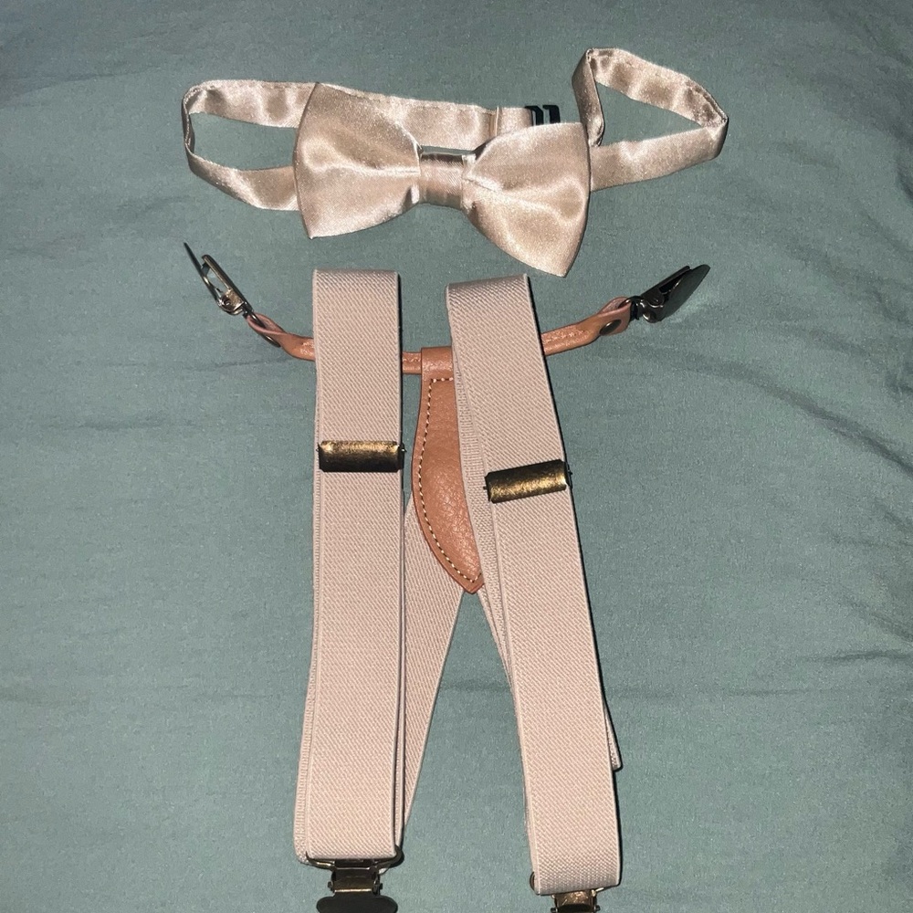 Kids Beige Bow Tie and Suspenders Set